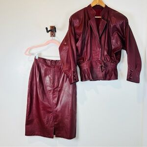 Vintage 80’s Leather Jacket & Skirt Set Burgundy S